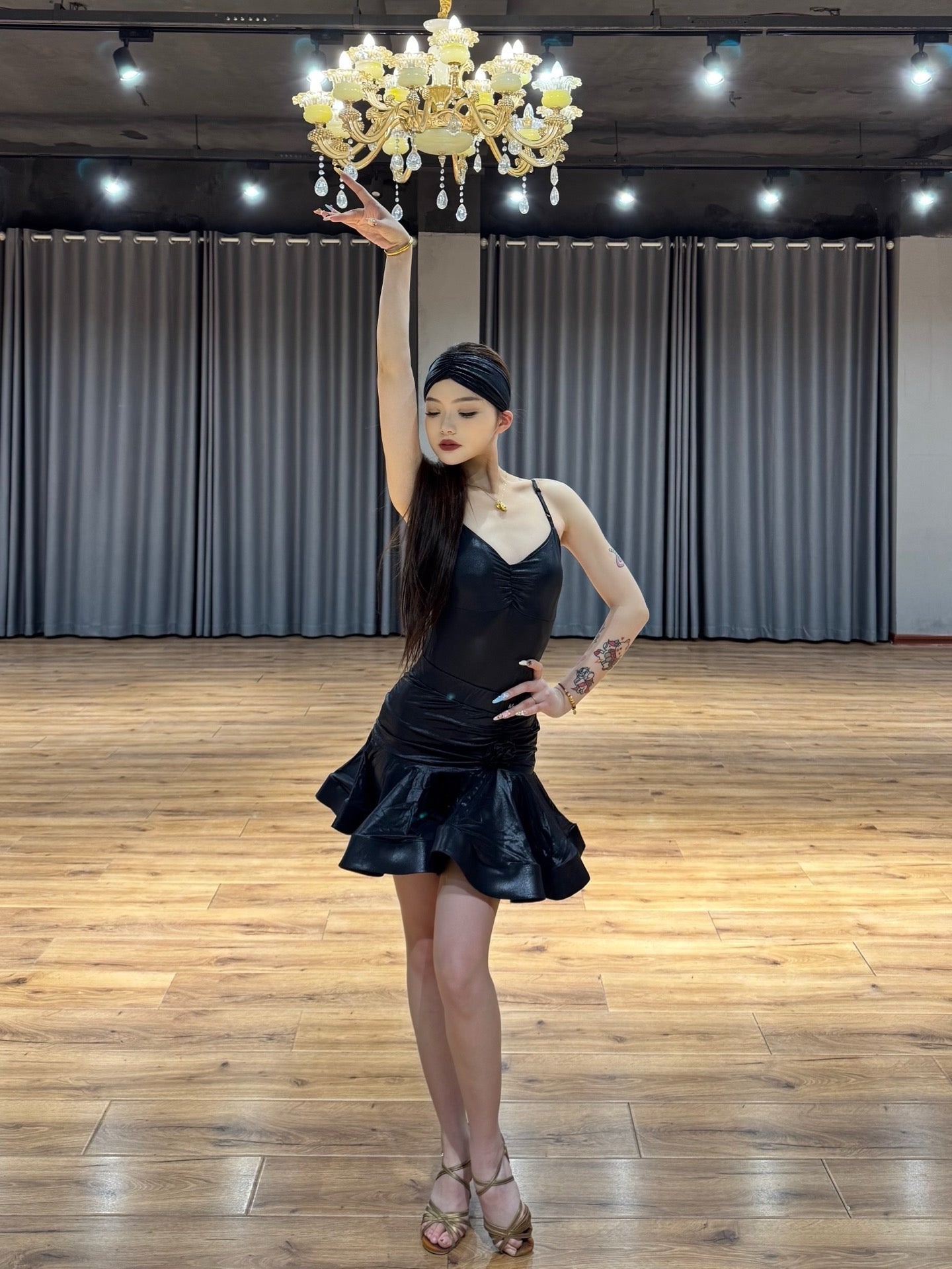 Leather Chic | Wendy Dance | Faux Leather Spaghetti-Strap Latin Dance Dress