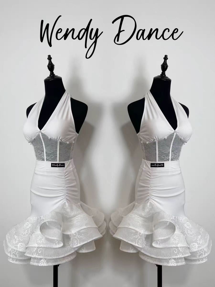 Wendy Dance | Moonlight | Latin Dance Ensemble - Elegant Outfit with Top, Skirt & Arm Cuffs White