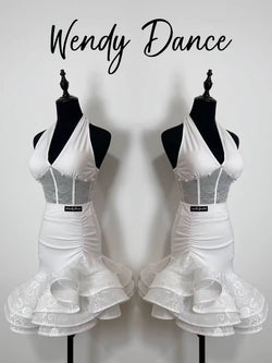 Moonlight | Wendy Dance | Latin Dance Ensemble - Elegant Outfit with Top, Skirt & Arm Cuffs White