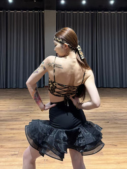 Gorgeous Wild Cat | Wendy Dance | Leopard-Print Latin Dance Set: Crop Top & Ruffled Mini Skirt