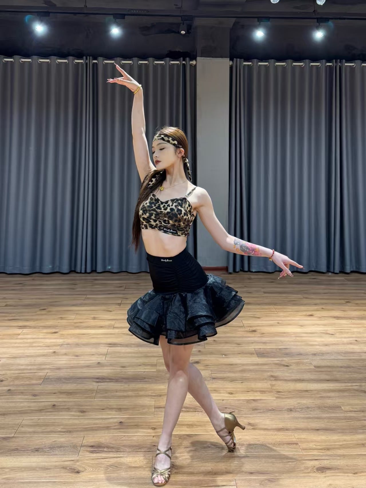Gorgeous Wild Cat | Wendy Dance | Leopard-Print Latin Dance Set: Crop Top & Ruffled Mini Skirt