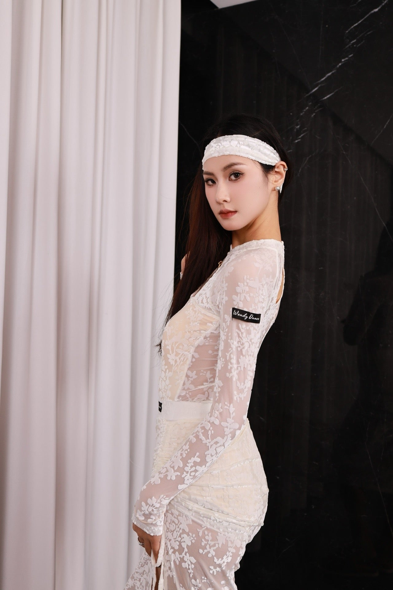 Oriental Orchid | Wendy Dance | Cheongsams-Inspired Lace Dance Dress (Black & White)