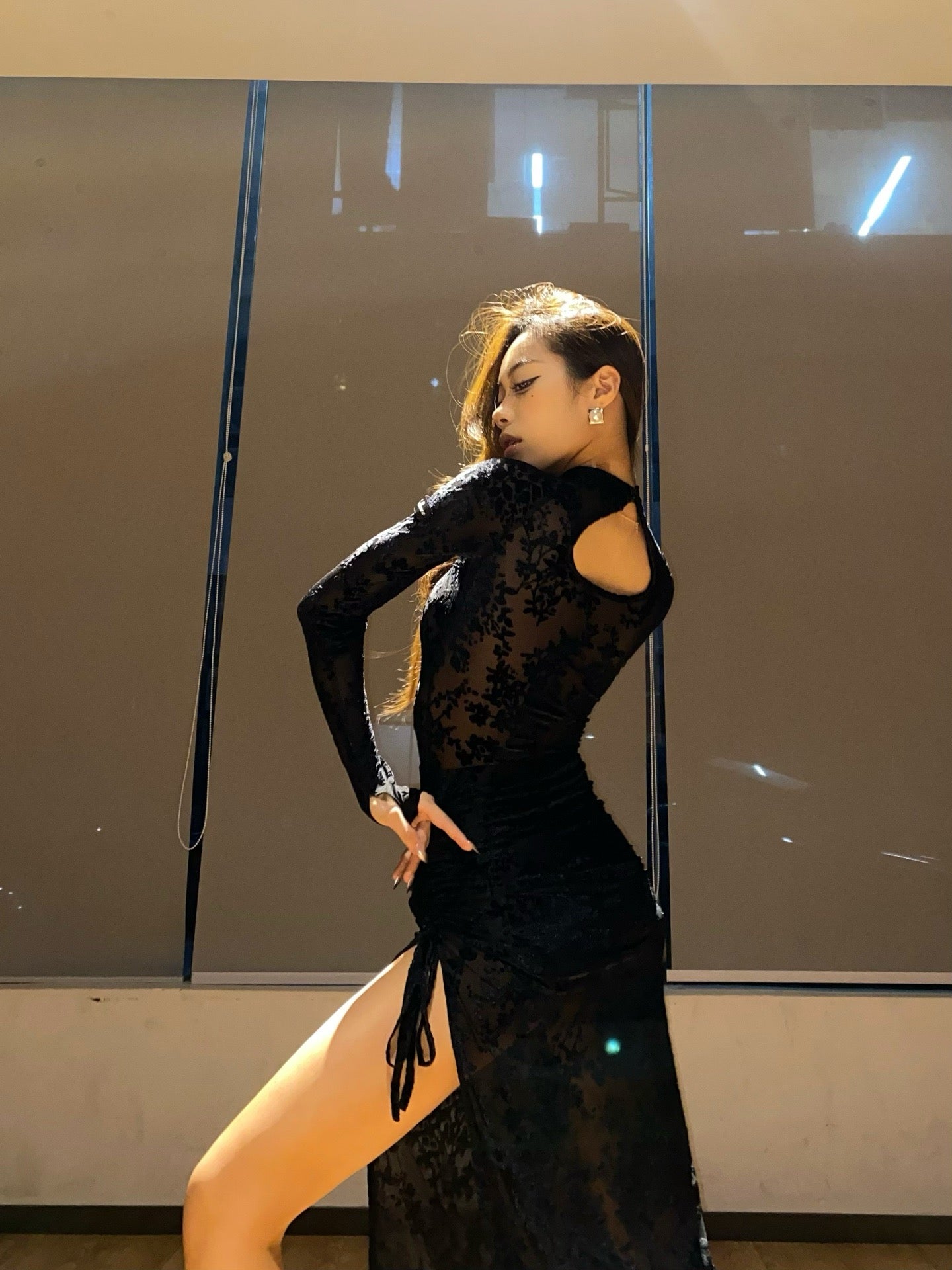 Oriental Orchid | Wendy Dance | Cheongsams-Inspired Lace Dance Dress (Black & White)