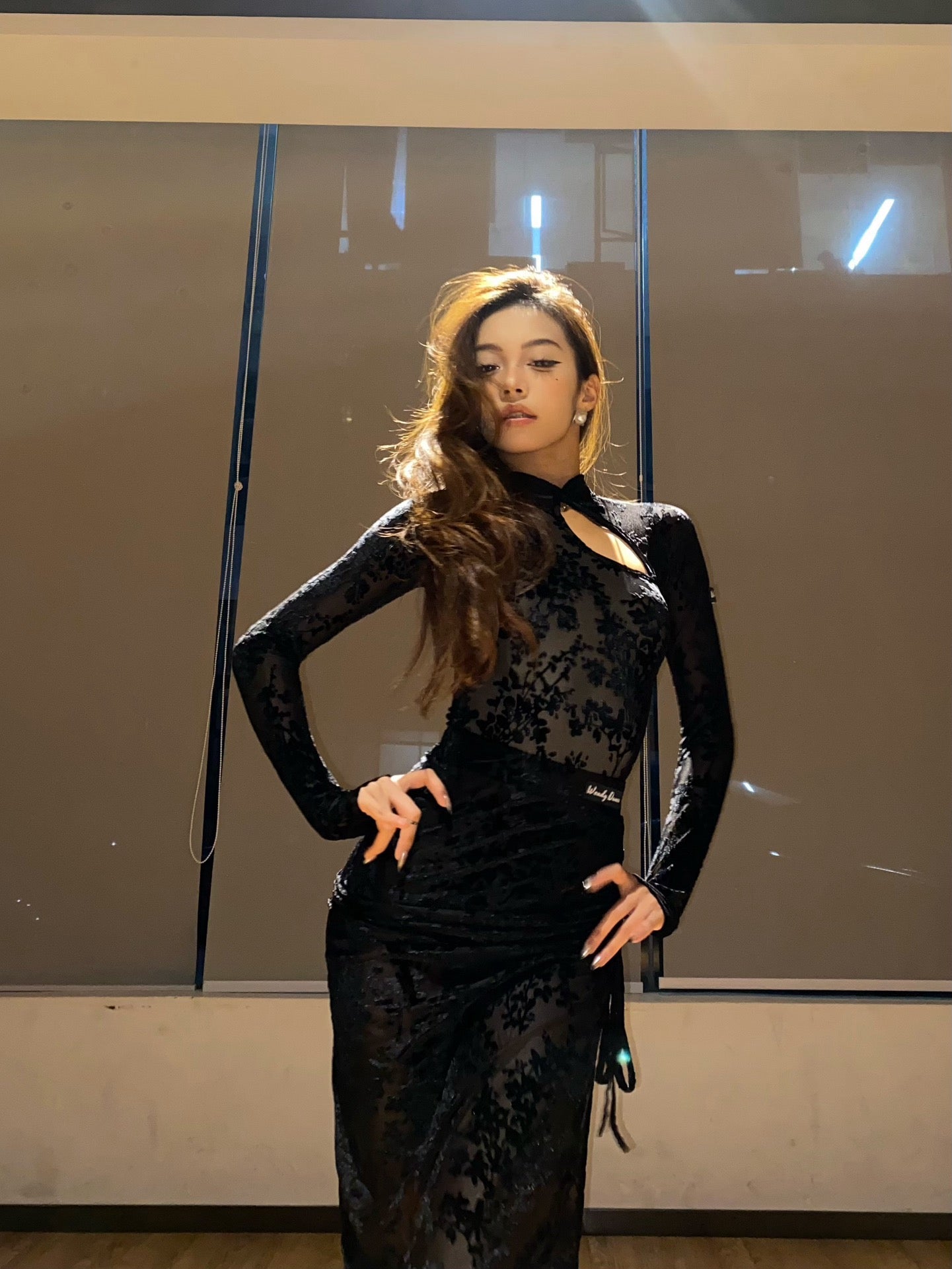 Oriental Orchid | Wendy Dance | Cheongsams-Inspired Lace Dance Dress (Black & White)