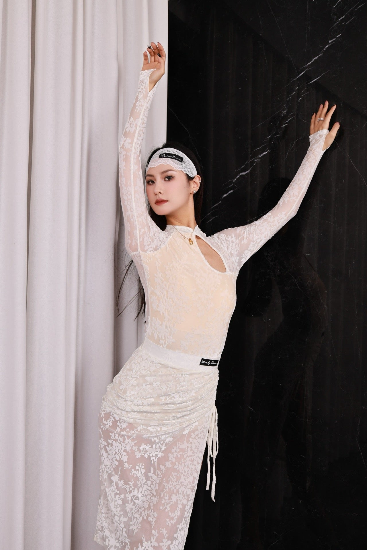 Oriental Orchid | Wendy Dance | Cheongsams-Inspired Lace Dance Dress (Black & White)
