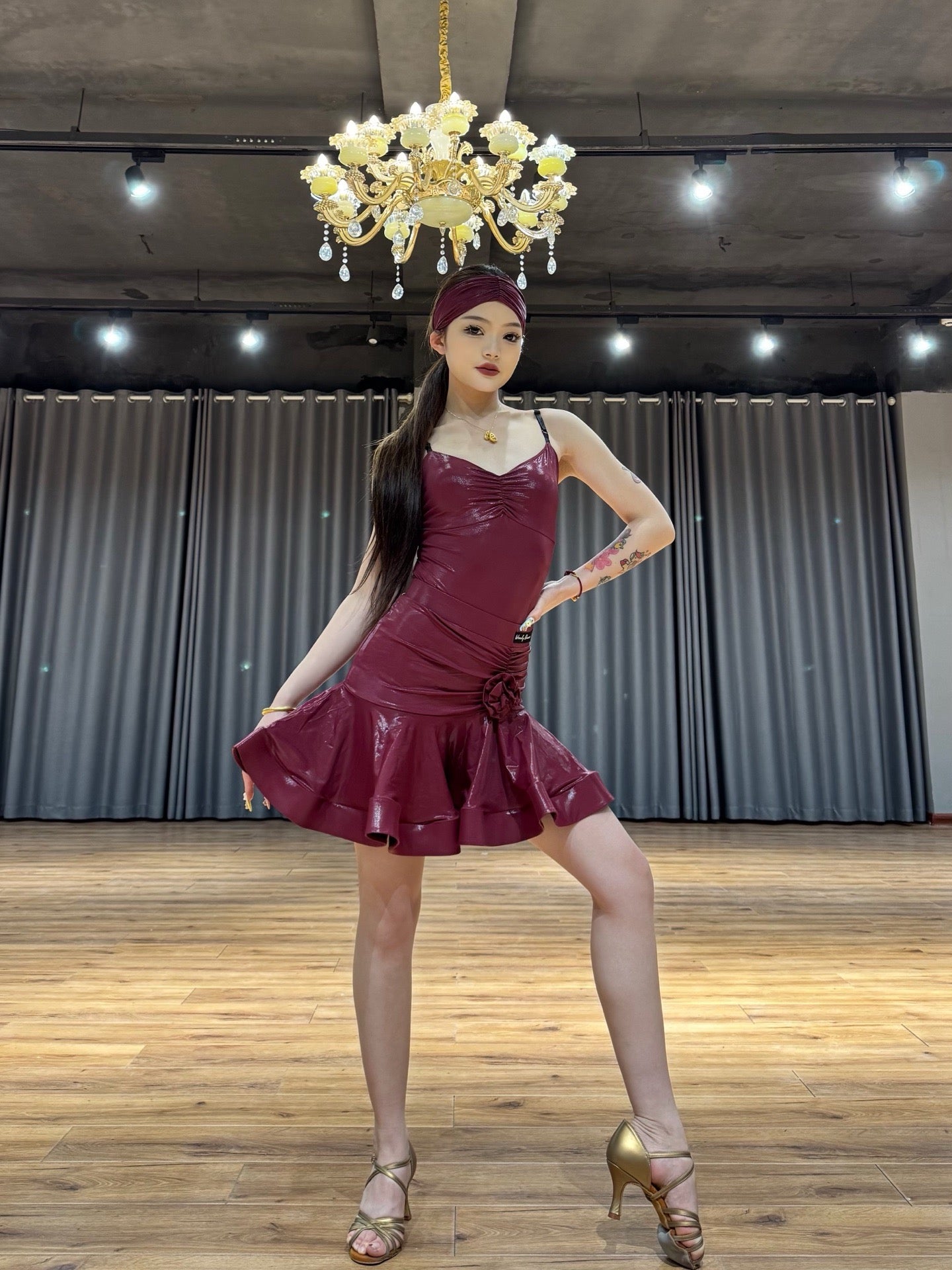 Leather Chic | Wendy Dance | Faux Leather Spaghetti-Strap Latin Dance Dress