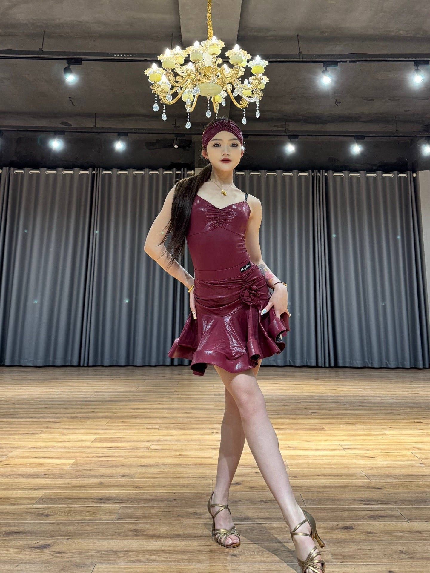 Leather Chic | Wendy Dance | Faux Leather Spaghetti-Strap Latin Dance Dress