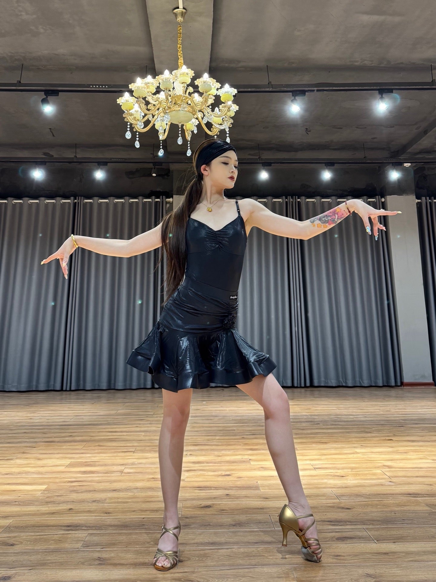 Leather Chic | Wendy Dance | Faux Leather Spaghetti-Strap Latin Dance Dress