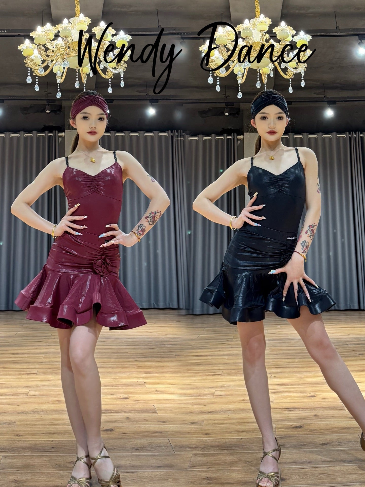 Leather Chic | Wendy Dance | Faux Leather Spaghetti-Strap Latin Dance Dress