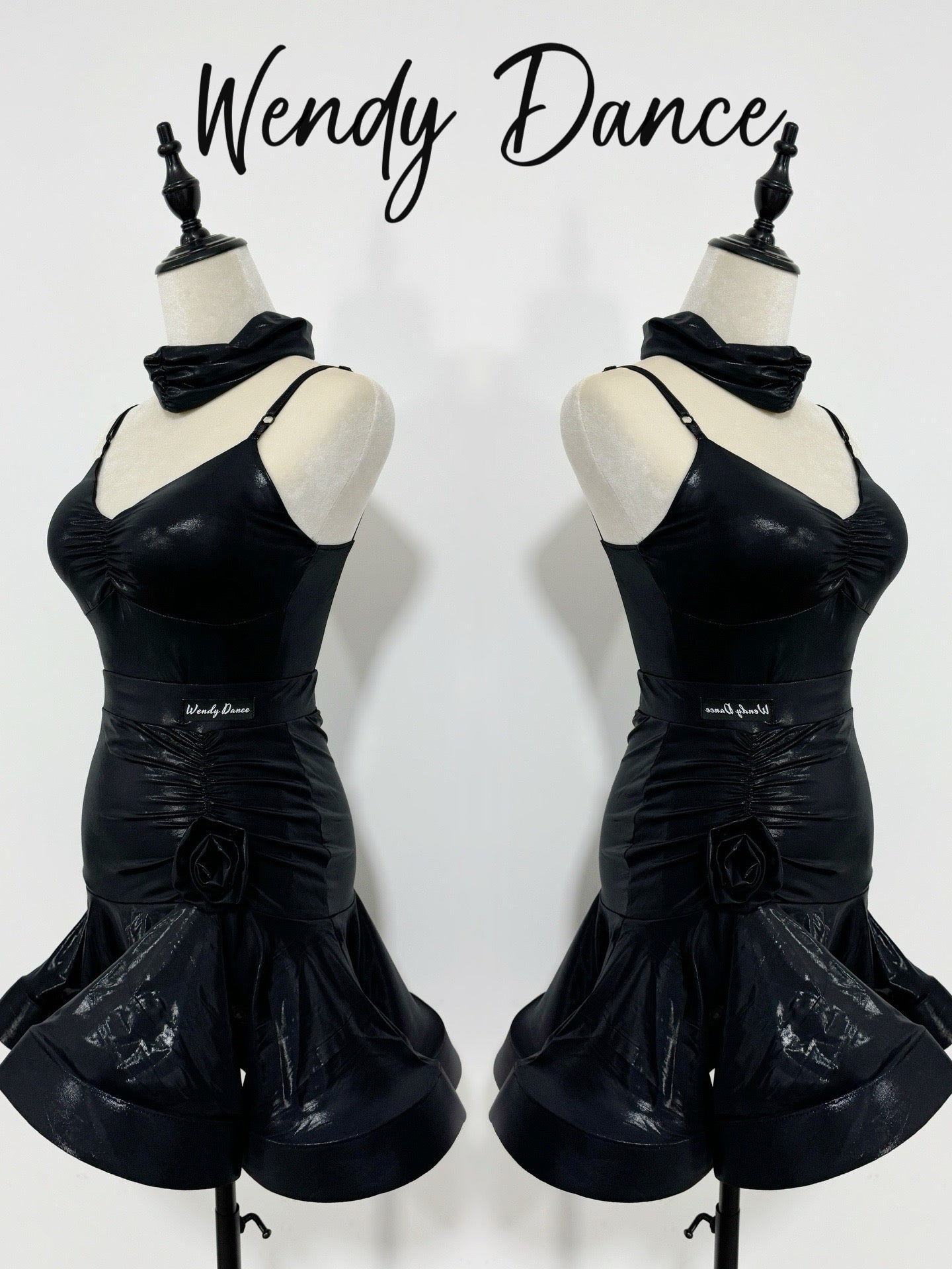 Leather Chic | Wendy Dance | Faux Leather Spaghetti-Strap Latin Dance Dress