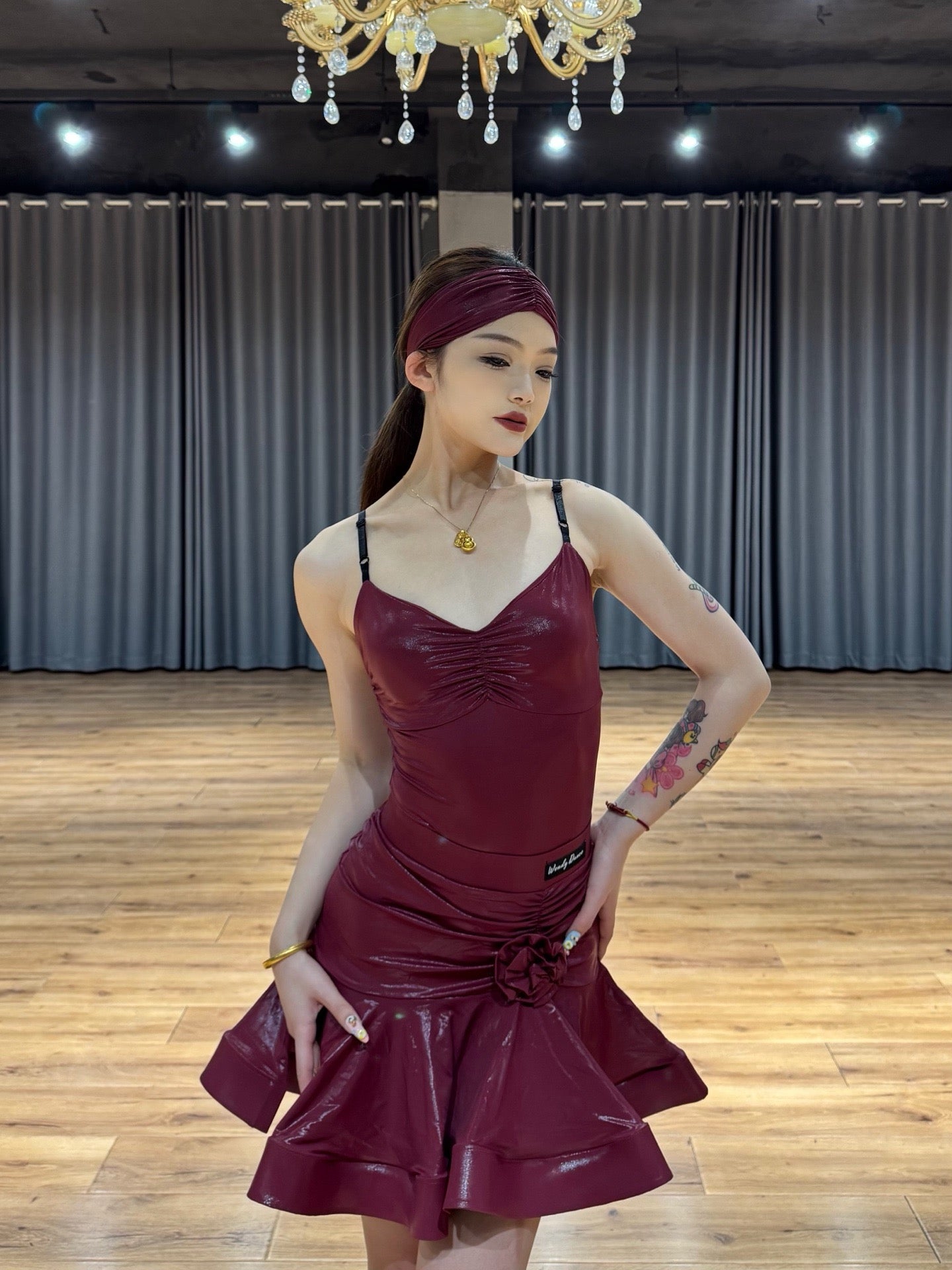 Leather Chic | Wendy Dance | Faux Leather Spaghetti-Strap Latin Dance Dress