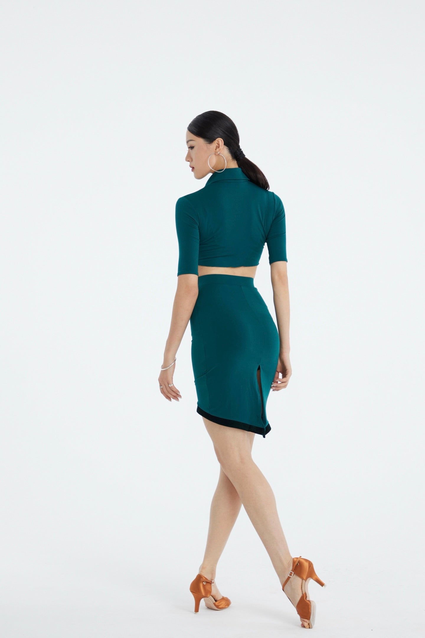 Emerald Green Latin Dance Crop Top & Skirt Set