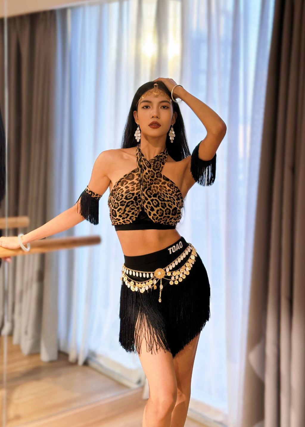 Wild Pulse Leopard Collection | Jungle Tassel Diva | Halter-neck Latin Dance Top&Skirt | TOAO