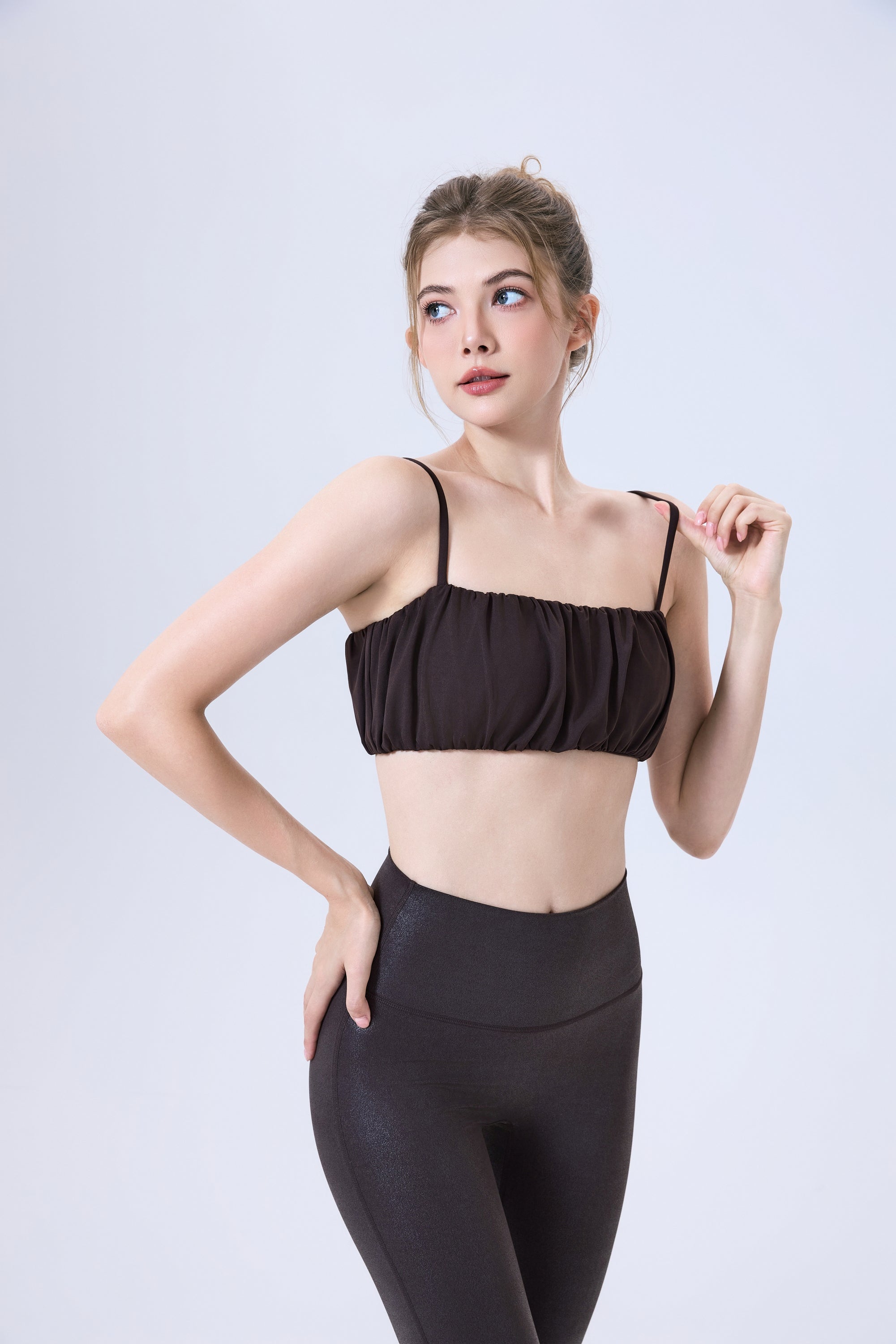 「Toffee Nut」Pleated Strap Bra - Sports Bra, Yoga Bra, Fashion Activewear