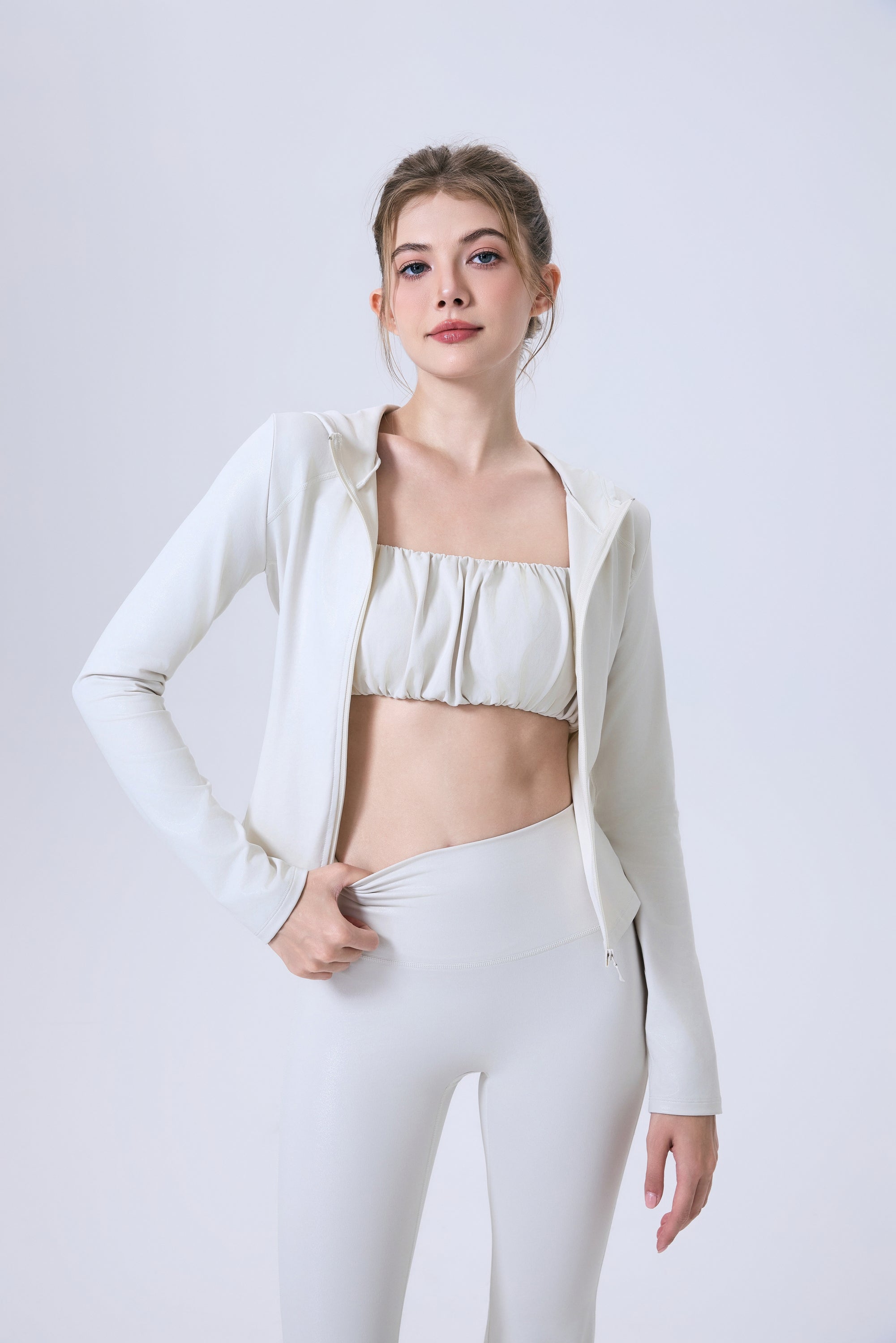 「Toffee Nut」High-Gloss  Zip Hoodie - Athletic Jacket, Streetwear, Training Wear