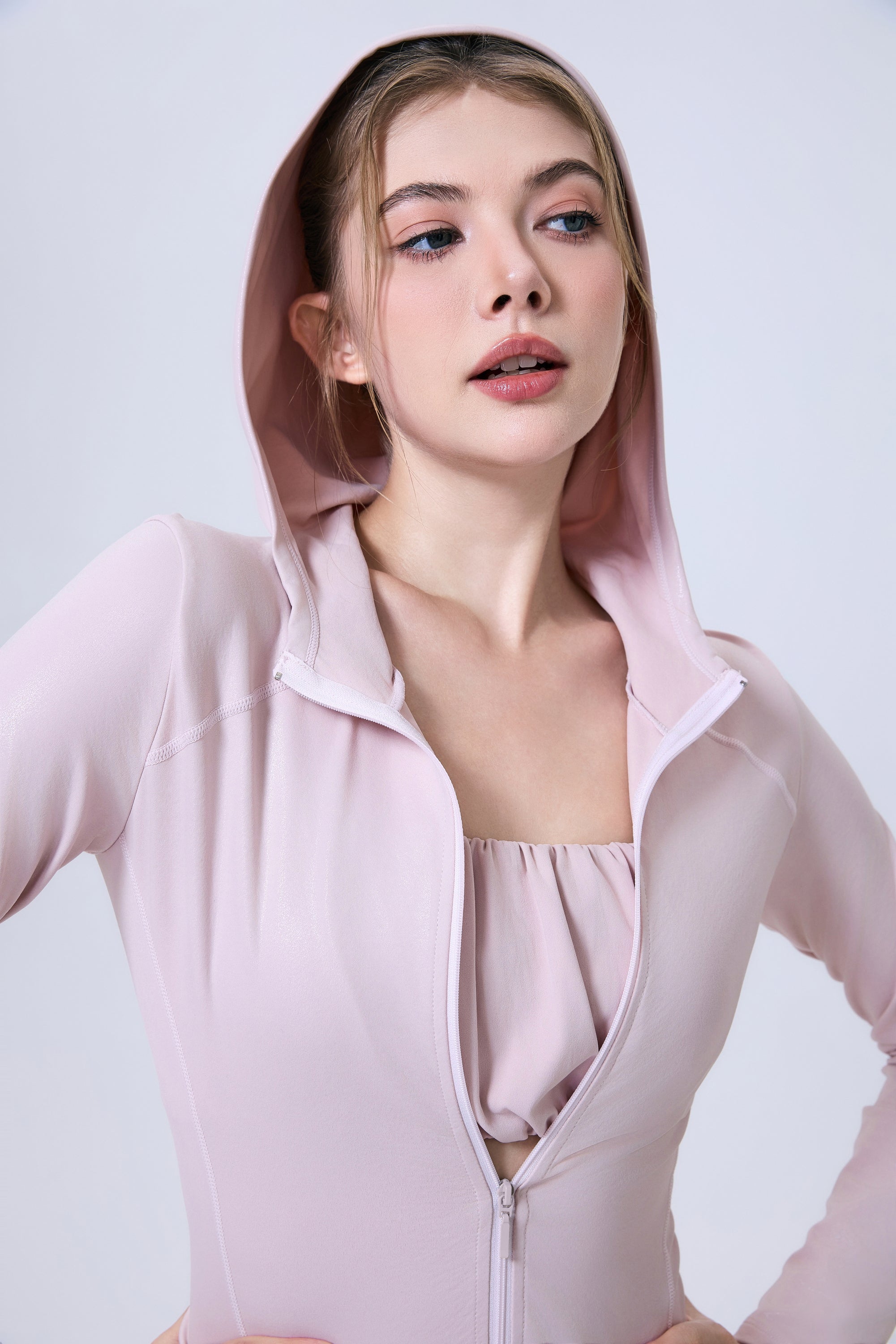 「Toffee Nut」High-Gloss  Zip Hoodie - Athletic Jacket, Streetwear, Training Wear