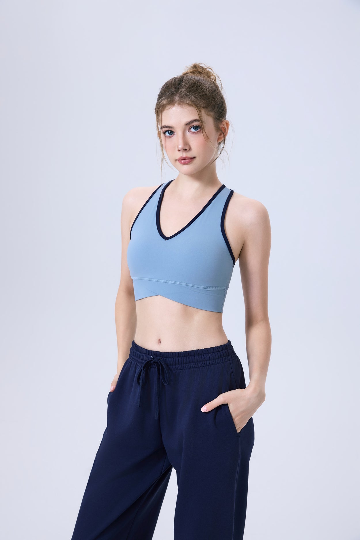 「Espresso Cocoa」V-Neck Criss-Cross Crop Top - Soft Lounge Top, Yoga Bra, Jazz Dancewear