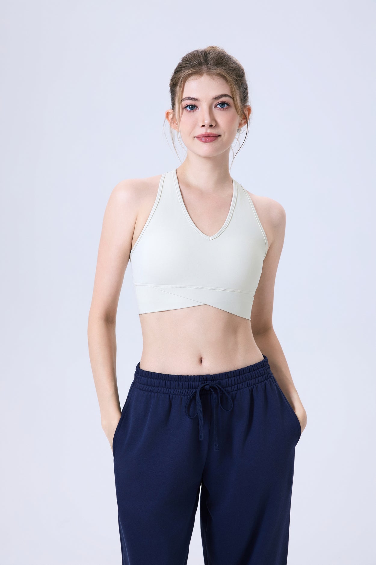 「Espresso Cocoa」V-Neck Criss-Cross Crop Top - Soft Lounge Top, Yoga Bra, Jazz Dancewear