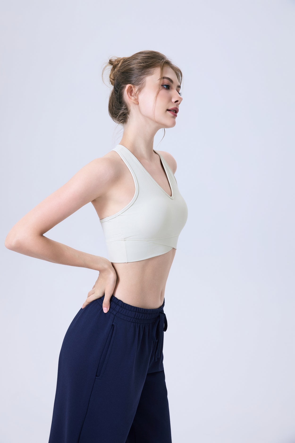「Espresso Cocoa」V-Neck Criss-Cross Crop Top - Soft Lounge Top, Yoga Bra, Jazz Dancewear