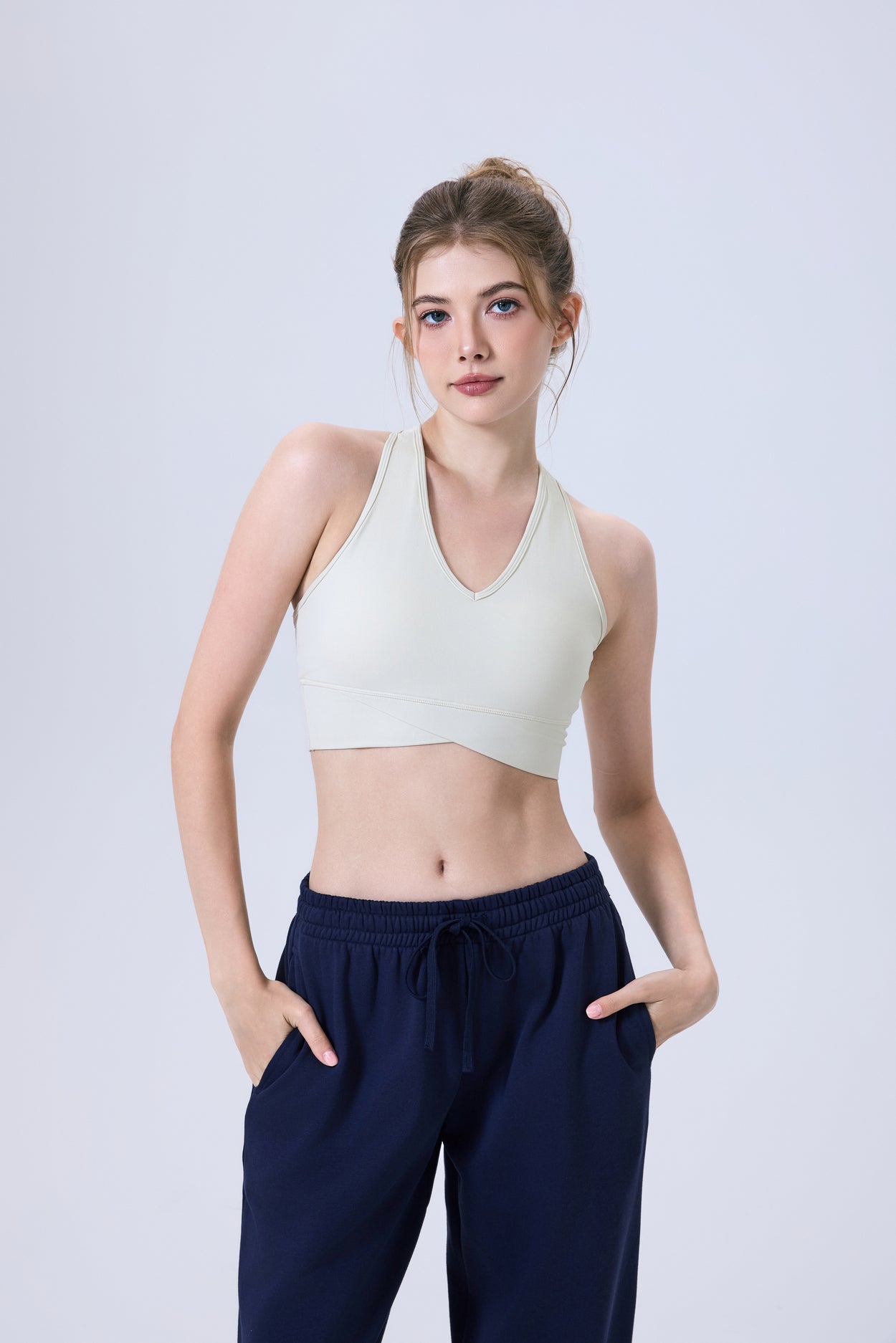 「Espresso Cocoa」V-Neck Criss-Cross Crop Top - Soft Lounge Top, Yoga Bra, Jazz Dancewear
