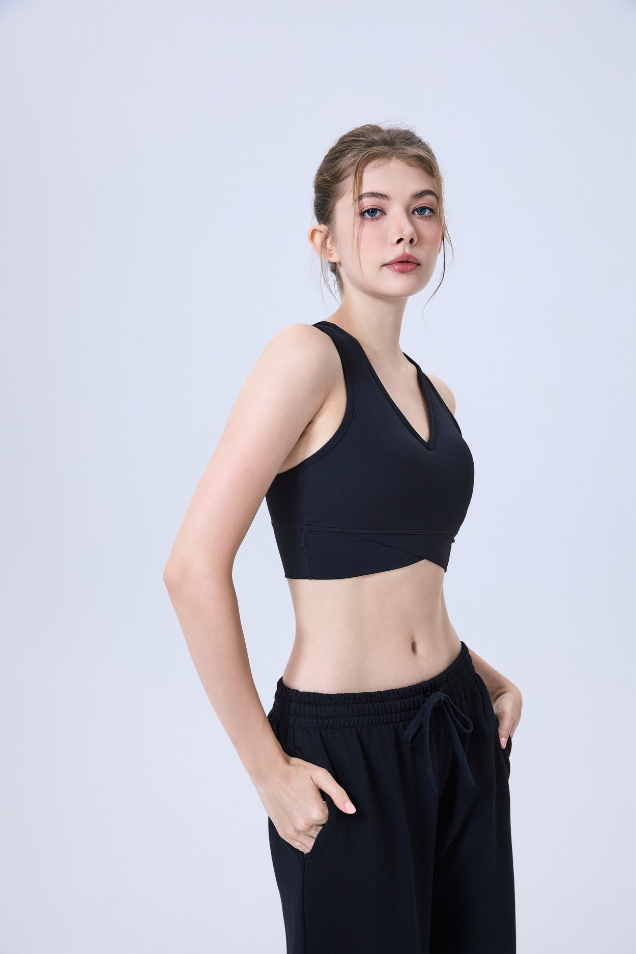 「Espresso Cocoa」V-Neck Criss-Cross Crop Top - Soft Lounge Top, Yoga Bra, Jazz Dancewear