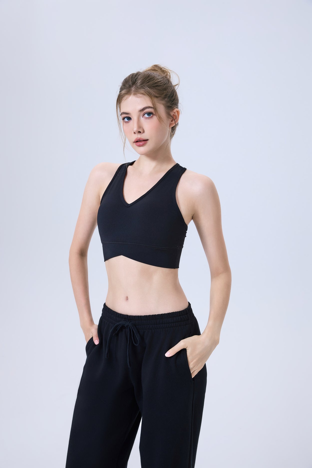 「Espresso Cocoa」V-Neck Criss-Cross Crop Top - Soft Lounge Top, Yoga Bra, Jazz Dancewear
