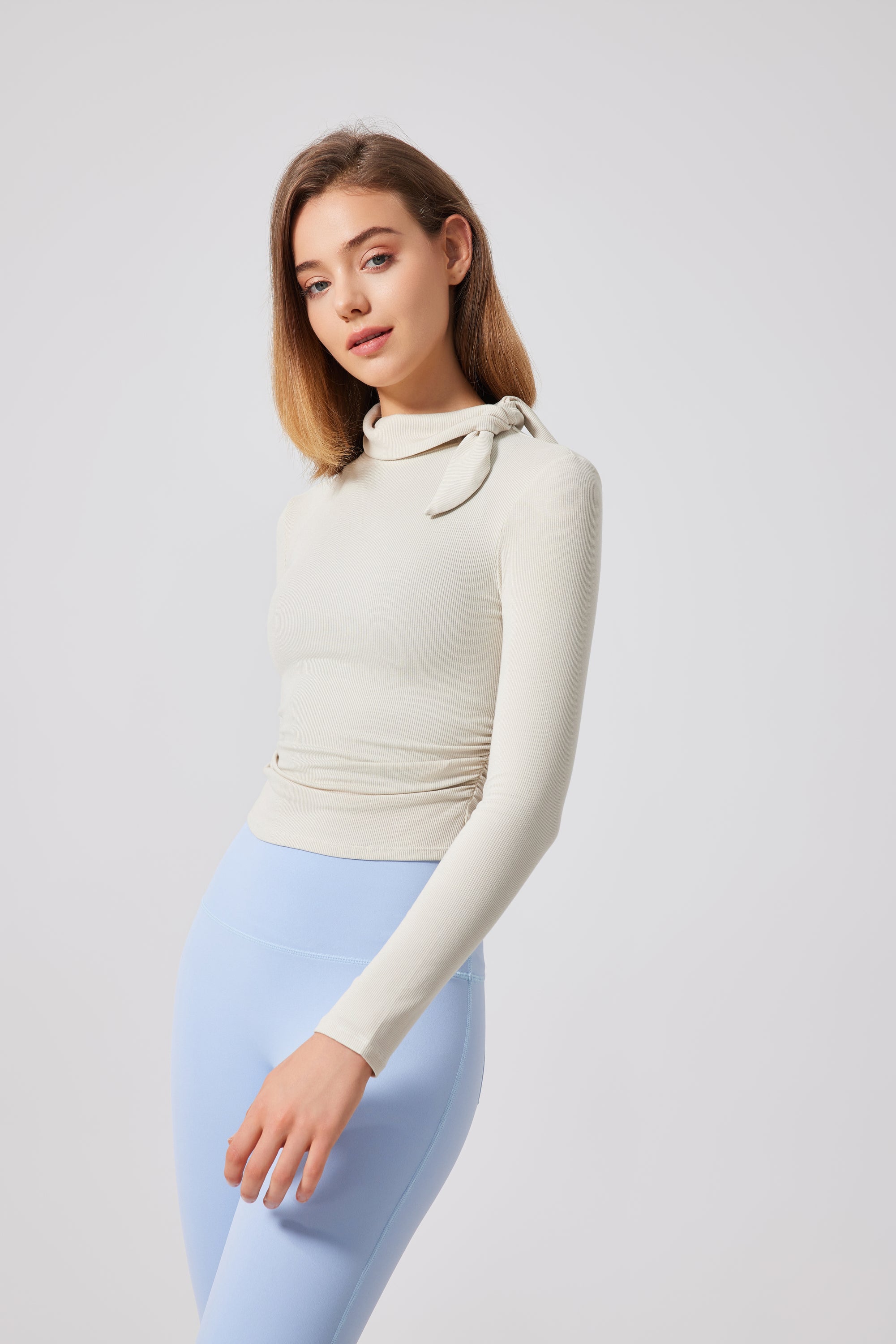 「Pumpkin Spice」Bow-Neck Crop Top - Athletic Wear, Street Style