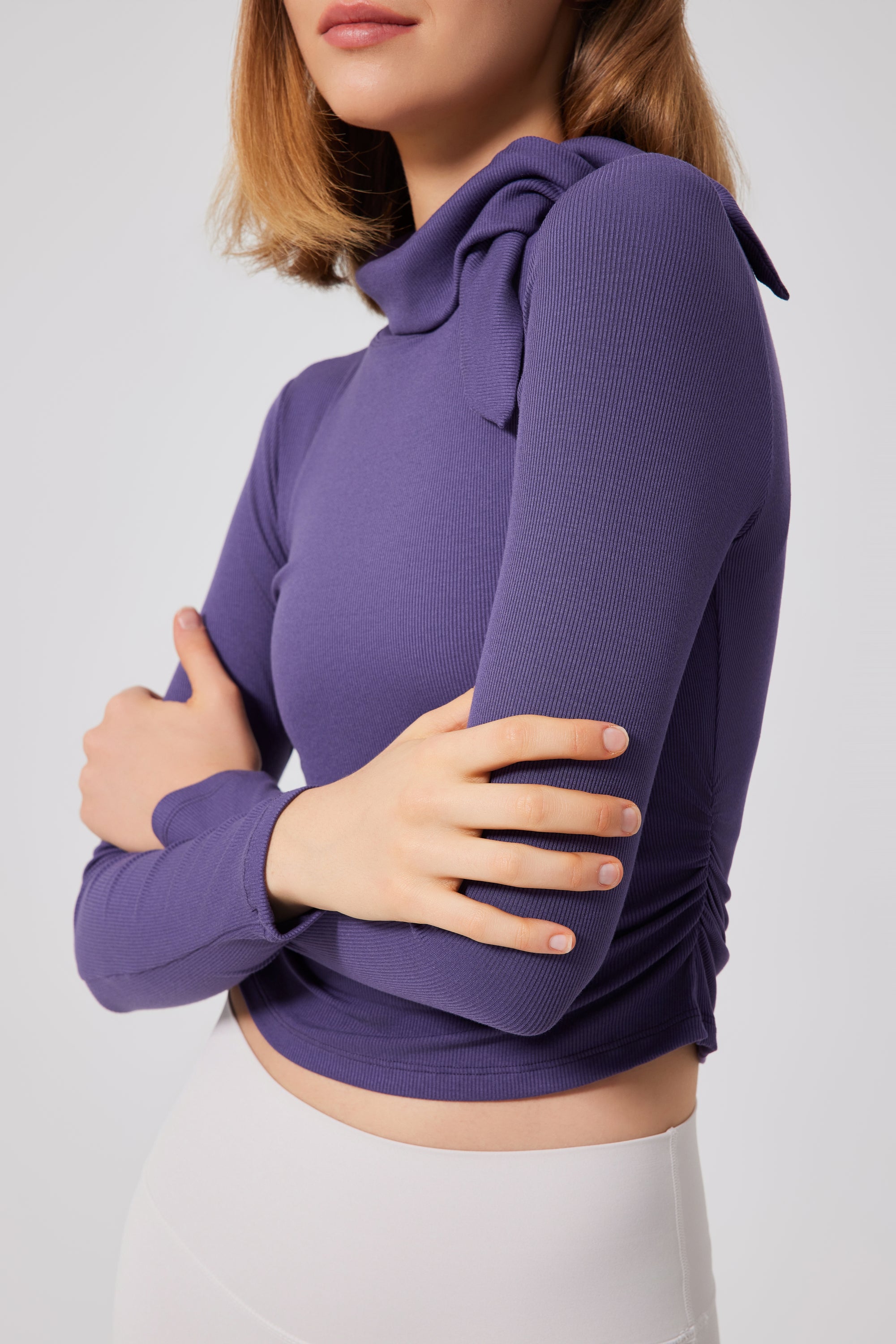 「Pumpkin Spice」Bow-Neck Crop Top - Athletic Wear, Street Style