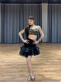 Gorgeous Wild Cat | Wendy Dance | Leopard-Print Latin Dance Set: Crop Top & Ruffled Mini Skirt