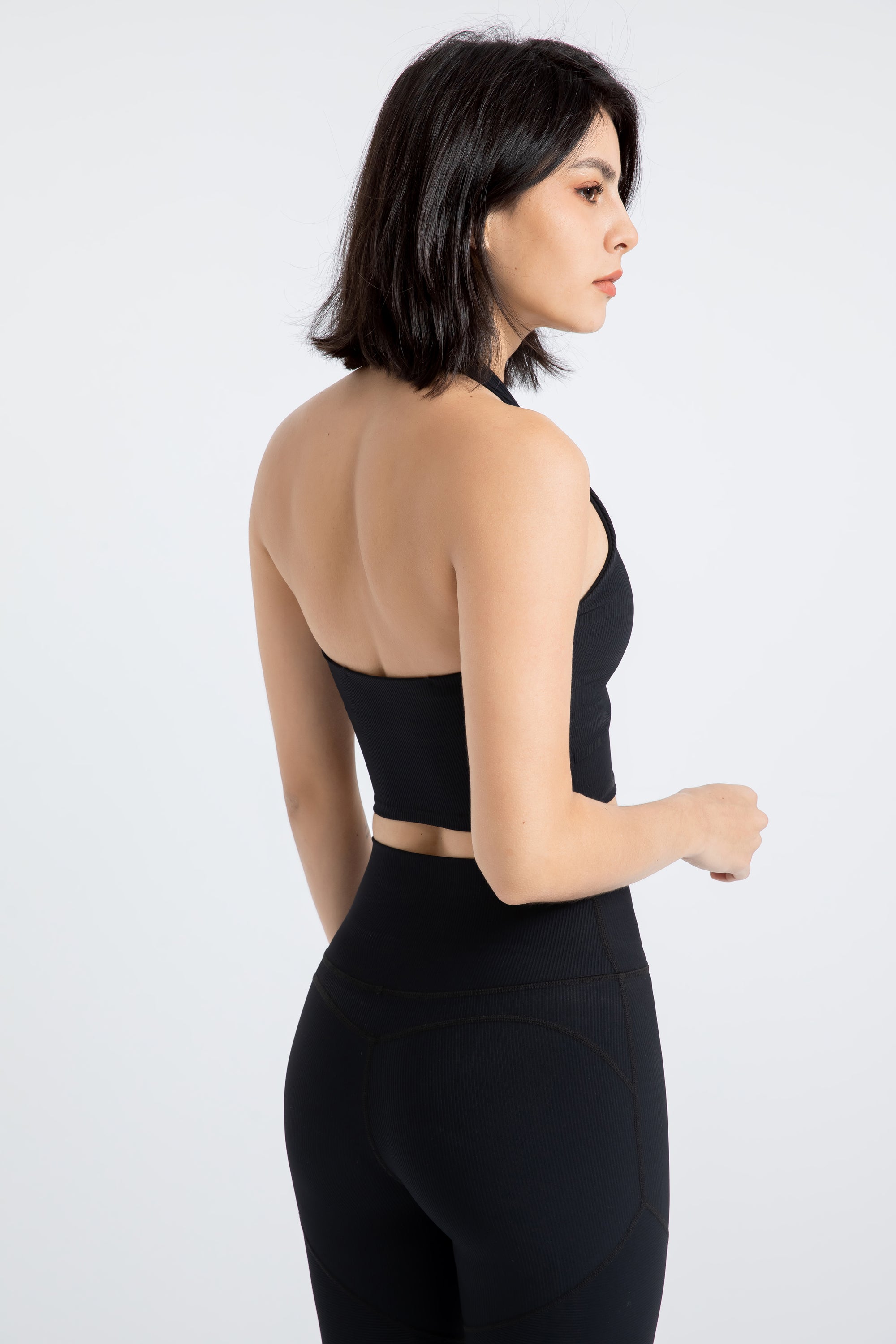 「Ivory Ripple」Halter Ribbed Crop Top - Pilates Top, Yoga Bra, Dancerwear