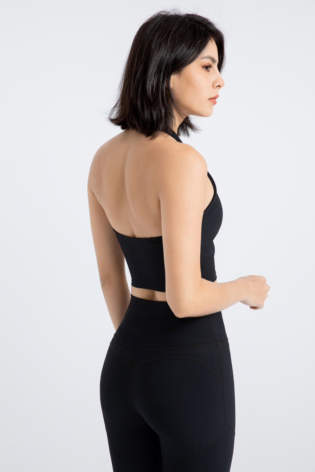 「Ivory Ripple」Halter Ribbed Crop Top - Pilates Top, Yoga Bra, Dancerwear