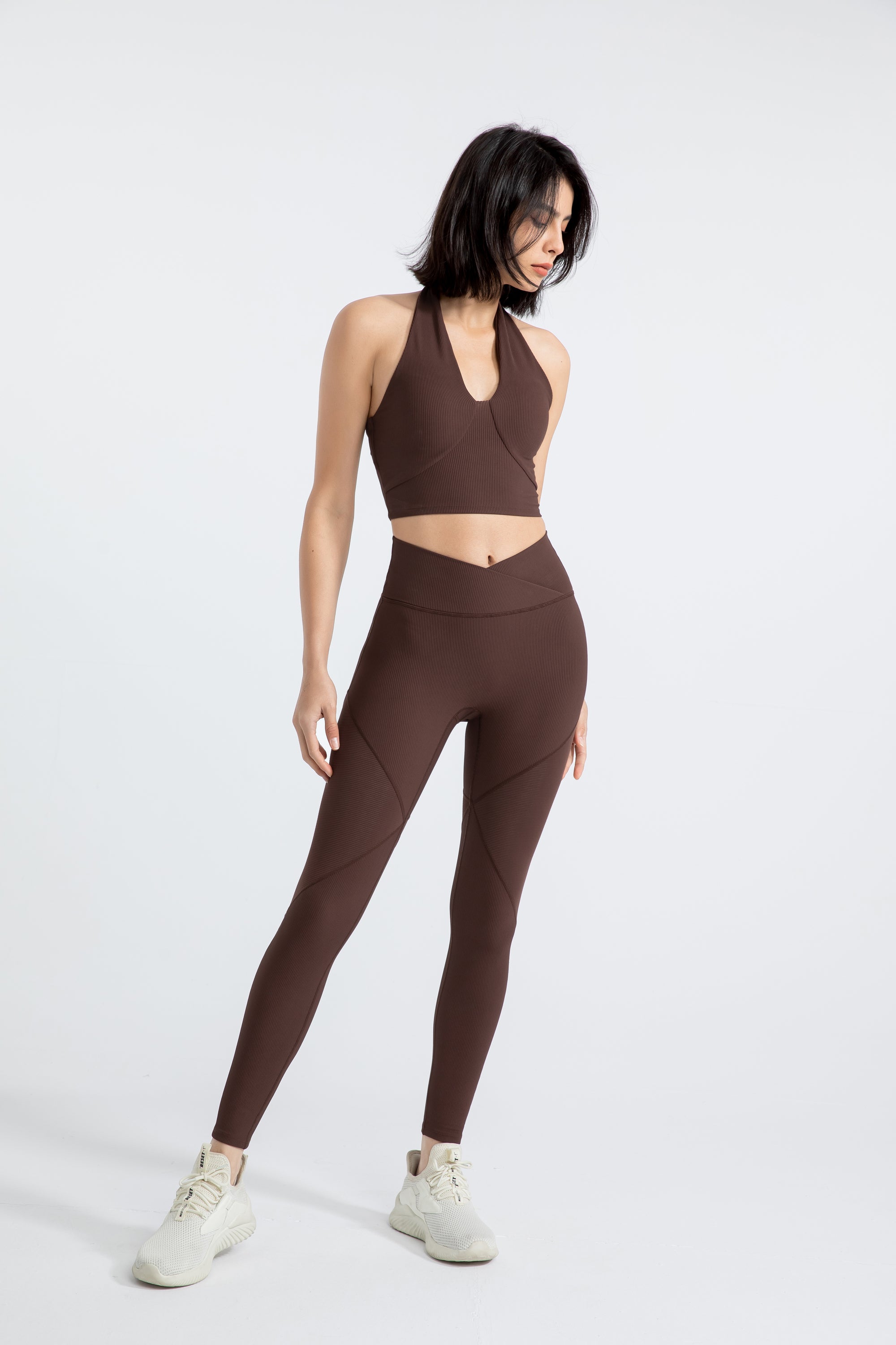 「Ivory Ripple」Halter Ribbed Crop Top - Pilates Top, Yoga Bra, Dancerwear