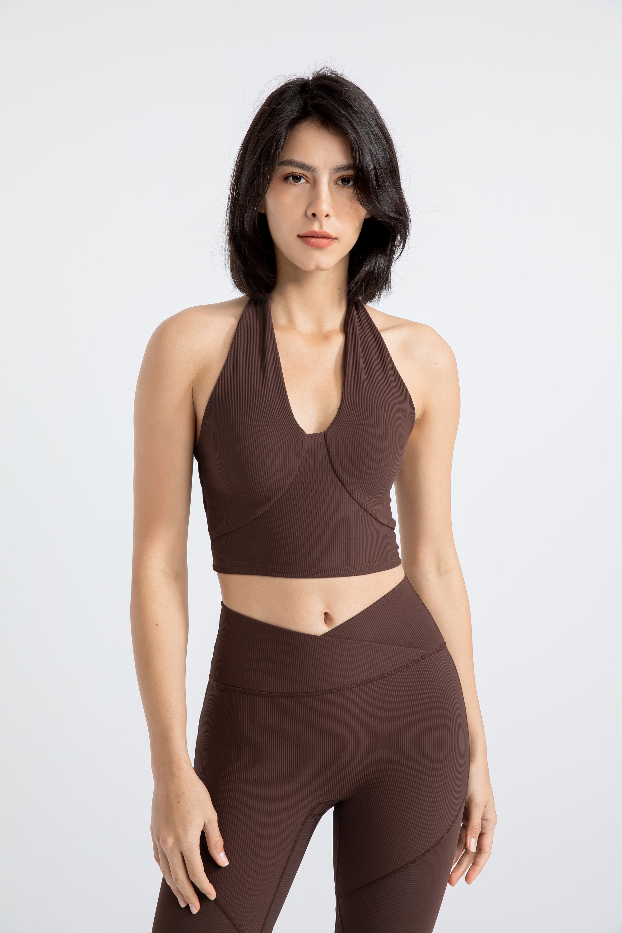 「Ivory Ripple」Halter Ribbed Crop Top - Pilates Top, Yoga Bra, Dancerwear