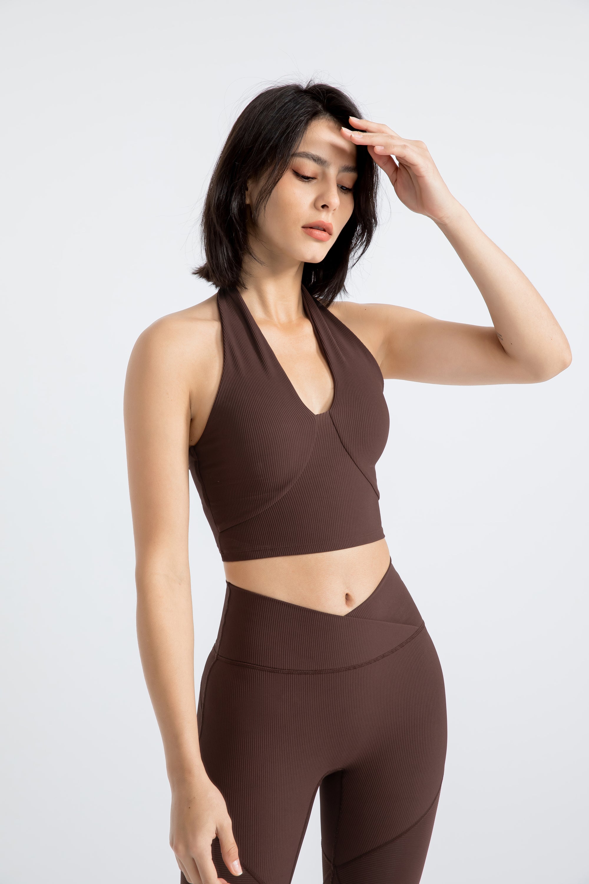 「Ivory Ripple」Halter Ribbed Crop Top - Pilates Top, Yoga Bra, Dancerwear