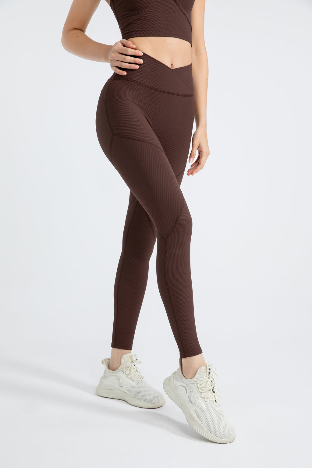 「Ivory Ripple」High-Waist Ribbed Leggings - Yoga Pants, Dancewear, Studio to Street