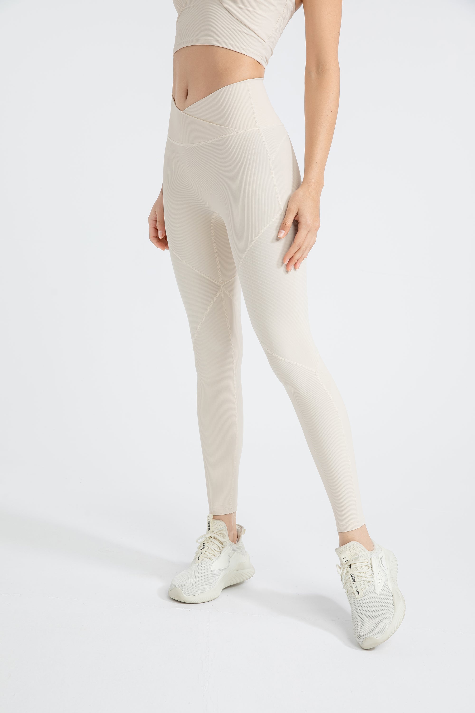 「Ivory Ripple」High-Waist Ribbed Leggings - Yoga Pants, Dancewear, Studio to Street