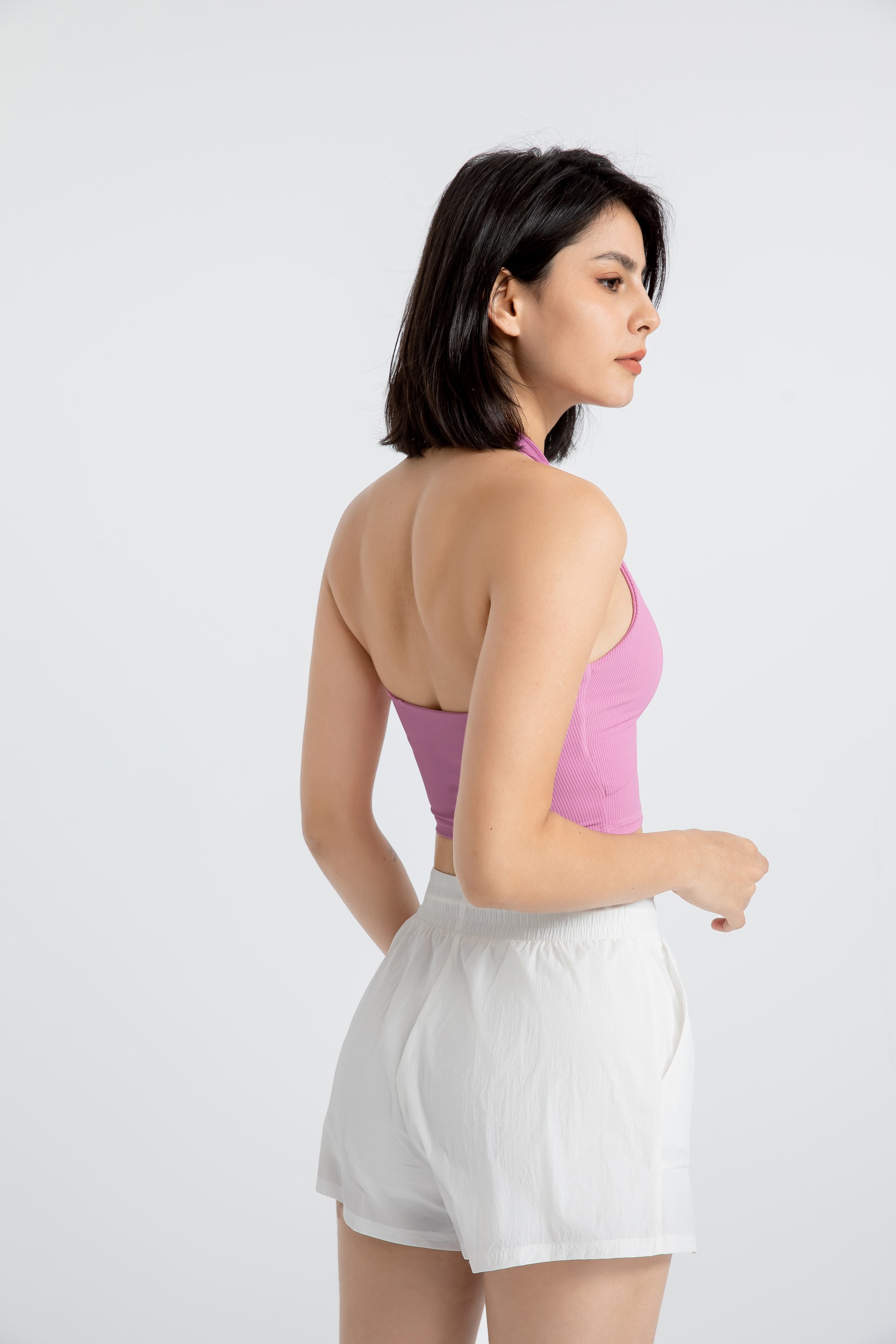 「Ivory Ripple」Halter Ribbed Crop Top - Pilates Top, Yoga Bra, Dancerwear