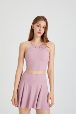 「Sky Whirl」Halter Ribbed Crop Top
