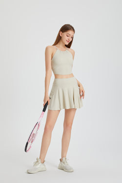「Sky Whirl」Halter Ribbed Crop Top